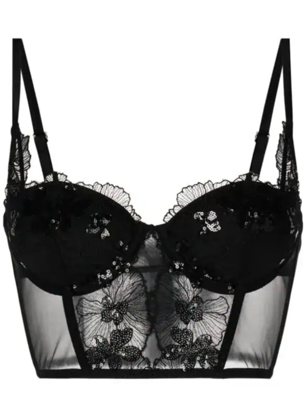 FLUER DU MAL Cropped Sheer Black Sequin Bustier Bralette Top US4 $245 RRP
